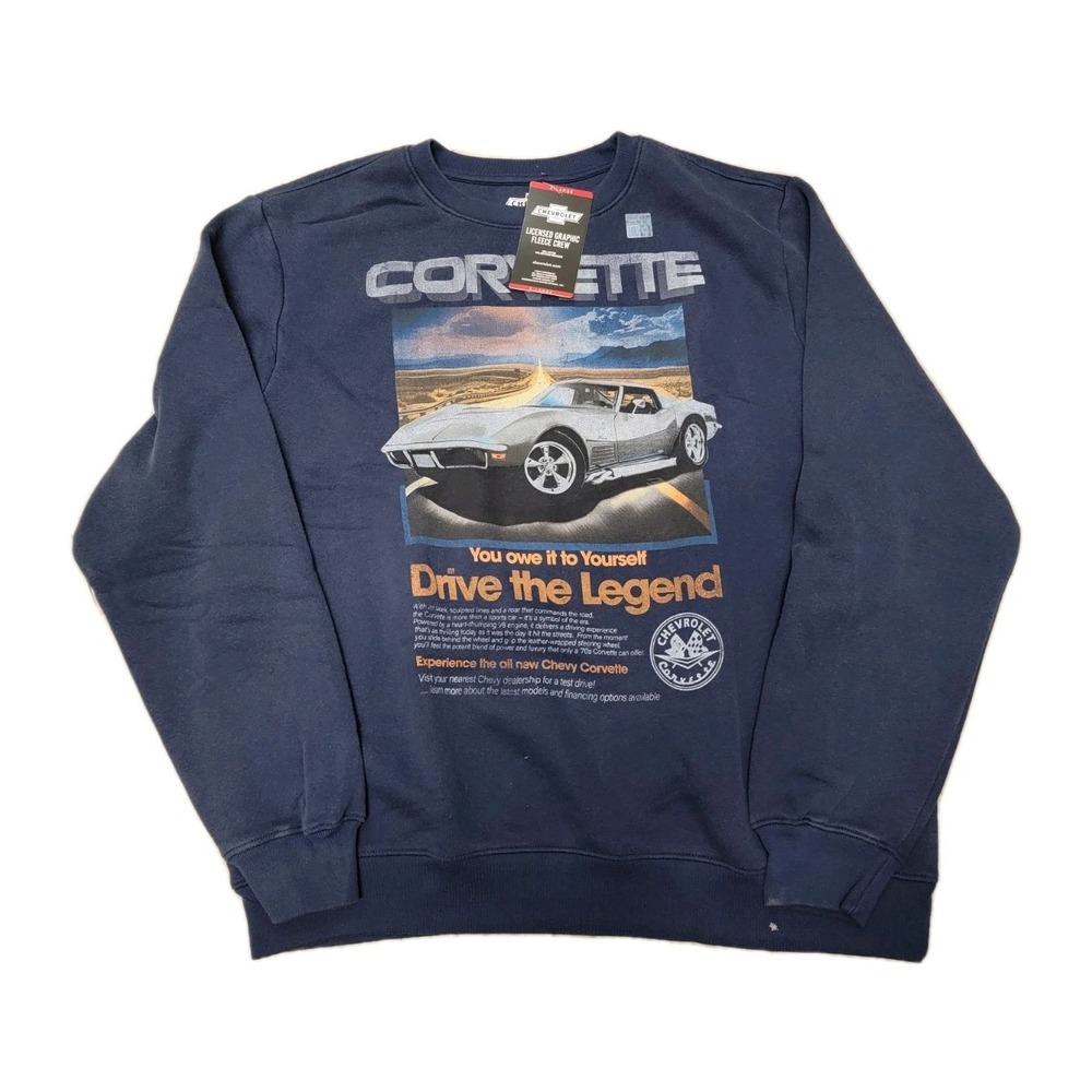 Men's Licensed Relaxed Fit Moto Graphic Soft Fleece Crew Small